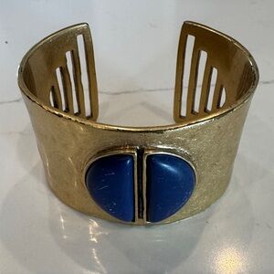 Lucky Brand Gold Tone Wide Cuff Bracelet with Blue Stones